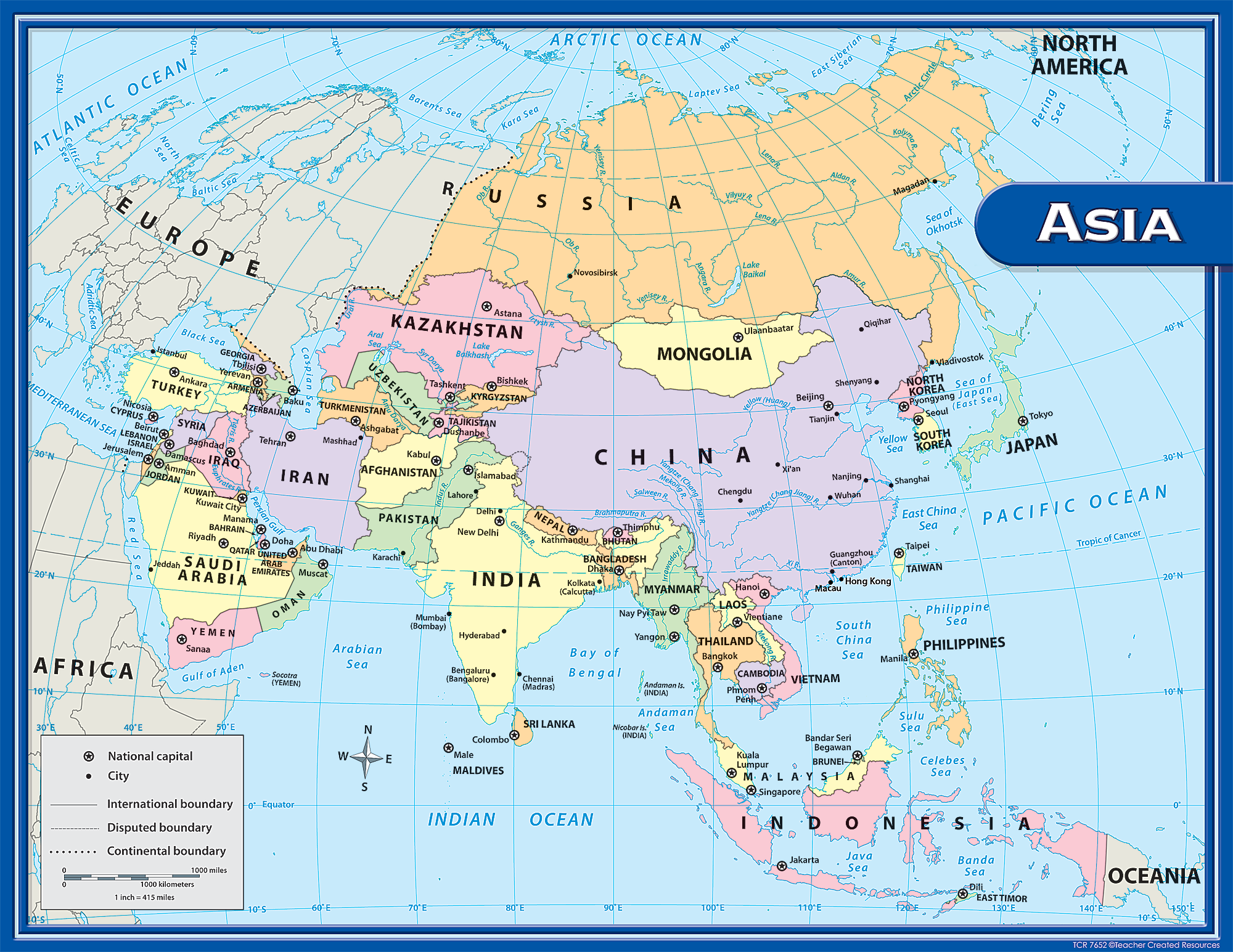 Asia Map Chart Learning Tree Educational Store Inc