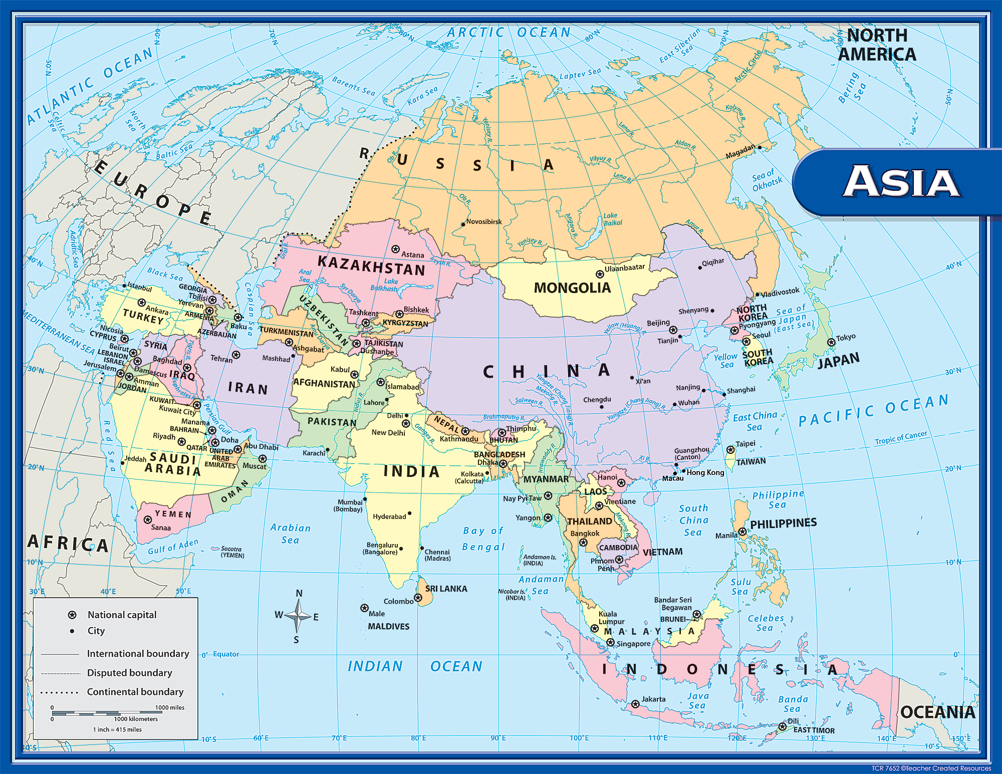 Map Of Asia With Countries Labeled For Kids 