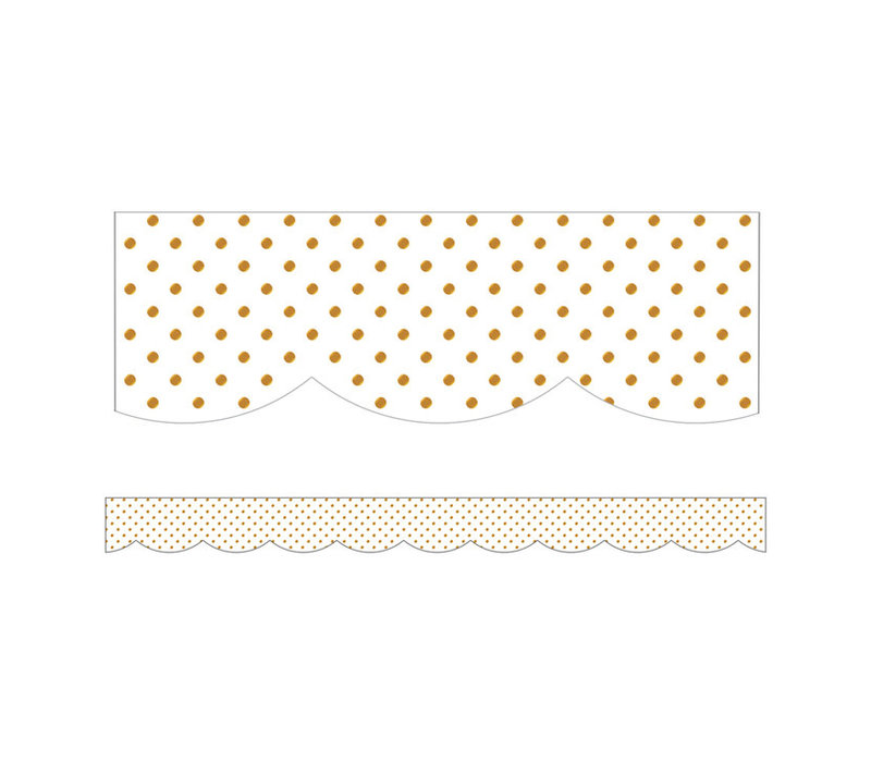 Simply BOHO White with Gold Dots Scalloped Border