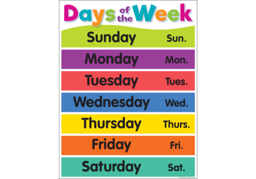 Teacher Created Resources Colorful Days of the Week Chart* Teacher Created Resources Colorful Days of the Week Chart*