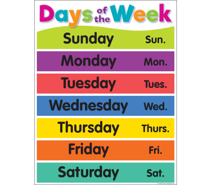 Colorful Days of the Week Chart*