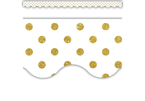 Teacher Created Resources White with Gold Dots Scalloped Border Trim*
