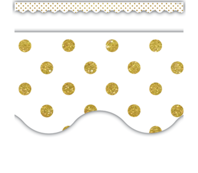 White with Gold Dots Scalloped Border Trim