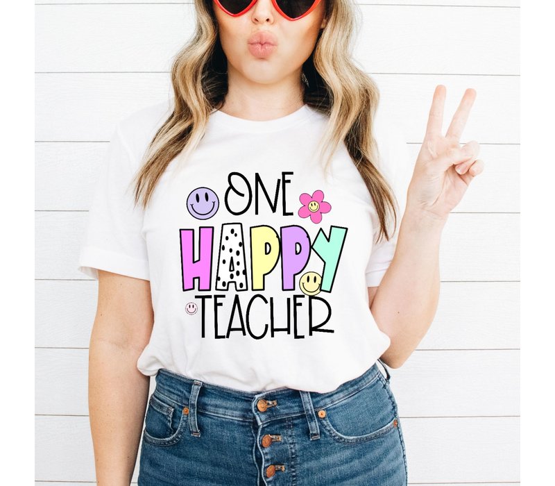 One Happy Teacher- T-Shirt  Sizes: LG/XLG - white
