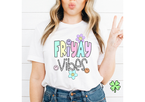 Lessons In Positivitiy Friday Vibes T-Shirt  Sizes: SM/M