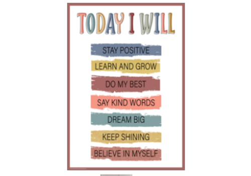 Teacher Created Resources Today I Will - Positive Poster* Teacher Created Resources Today I Will - Positive Poster*