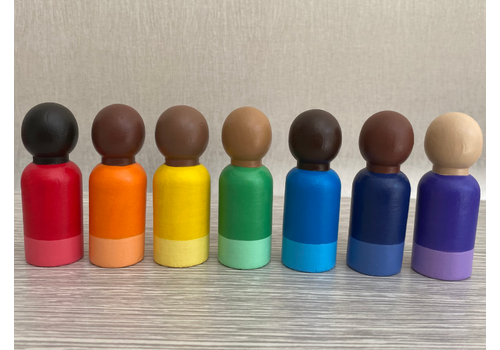 AshPaint Things Multicultural Rainbow 7- piece Wooden Peg Doll Set *