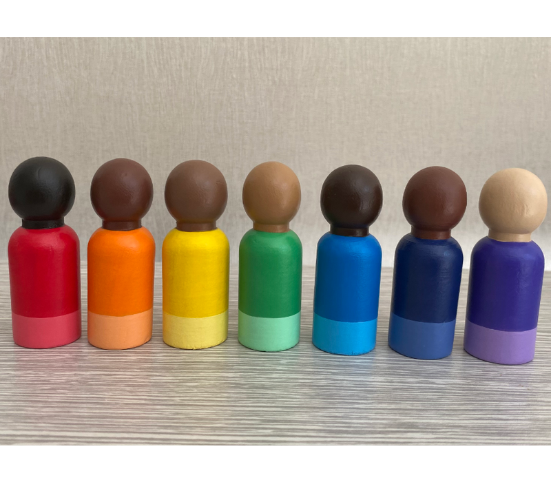 Multicultural Rainbow 7- piece Wooden Peg Doll Set