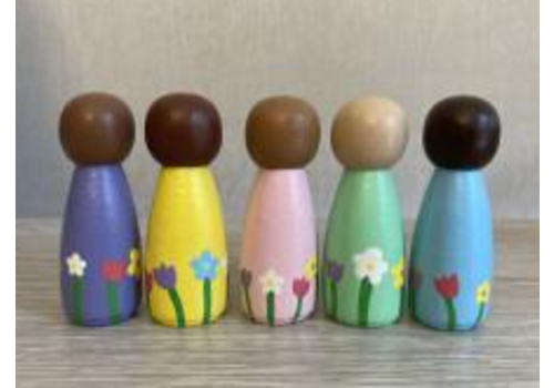 AshPaint Things Floral 5-piece Wooden Peg Doll Set