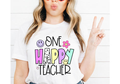 Lessons In Positivitiy One Happy Teacher- T-Shirt  Sizes: medium - grey