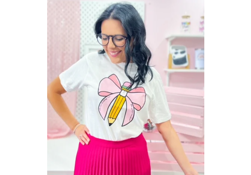 Lessons In Positivity English Coquette Pencil Bow T-shirt (X-Large)