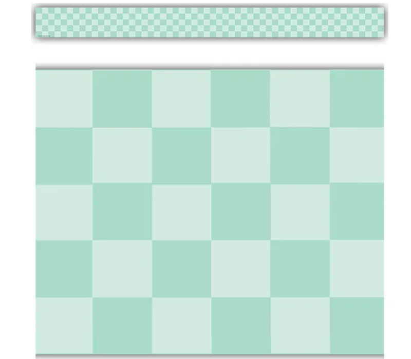 Cool for School Green Checkers Straight Border Trim*