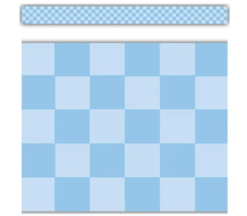 Cool for School Blue Checkers Straight Border Trim*