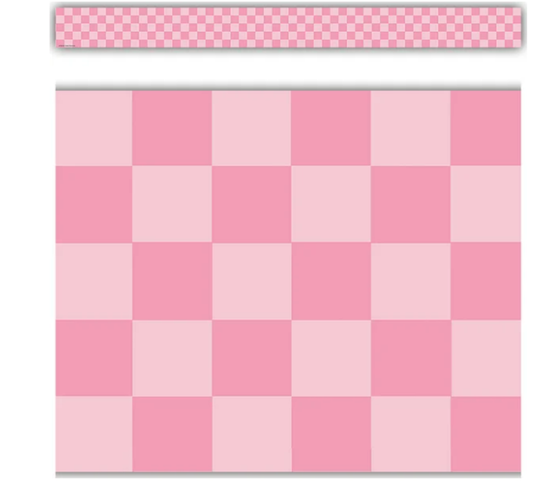 Cool for School Pink Checkers Straight Border Trim*