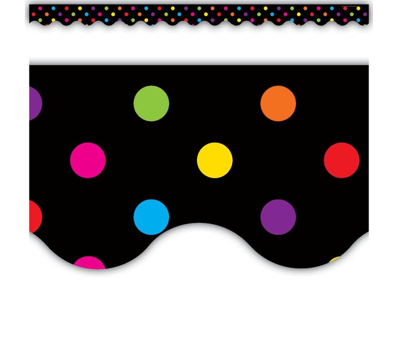 Multicolor Dots on Black Scalloped Border Trim
