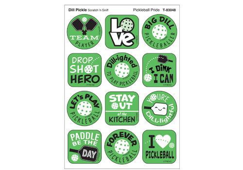 Trend Enterprises Pickleball Pride, Dill Pickle scent Scratch 'n Sniff Stinky Stickers® – Mixed Shapes*