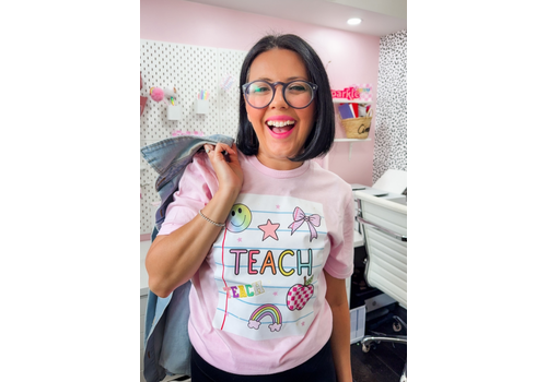 Lessons In Positivity School Day Scribble Teach  Pink Tee- small*
