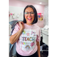 School Day Scribbles Teach  Pink Tee- medium*