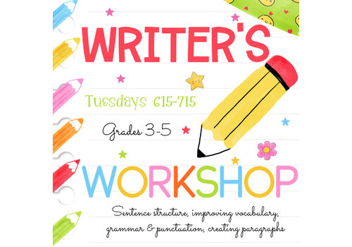 Writer's Workshop - Grades 3-5,  FALL 2025 Tuesdays 6:15-7:15pm