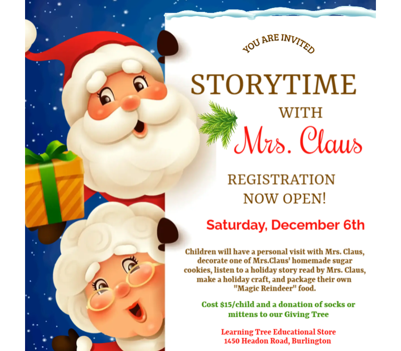 Storytime with Mrs. Claus  Dec 6th 2:30-3:30