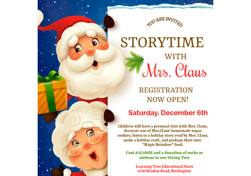 Storytime with Mrs. Claus  Dec 6th  12:30-1:30 pm