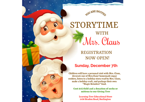Storytime with Mrs. Claus  Dec 7th  10:30am -11:30 am