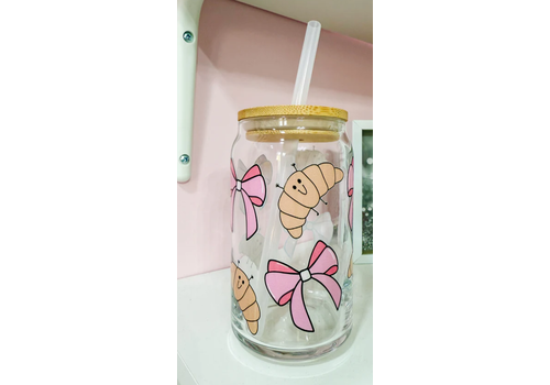 Lessons In Positivity Bows & Croissants Glass Can* (D)