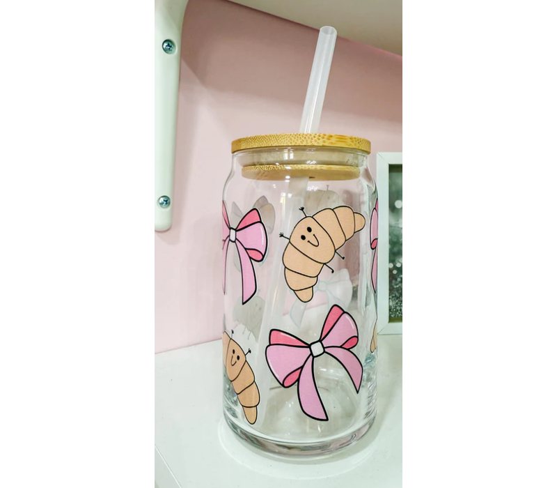Bows & Croissants Glass Can*