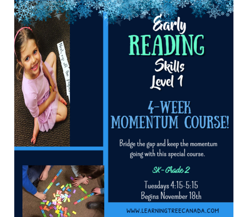 4 Week Momentum  Early Reading Skills  - Level 1 FALL  2025 Tuesdays 4:15-5:15pm