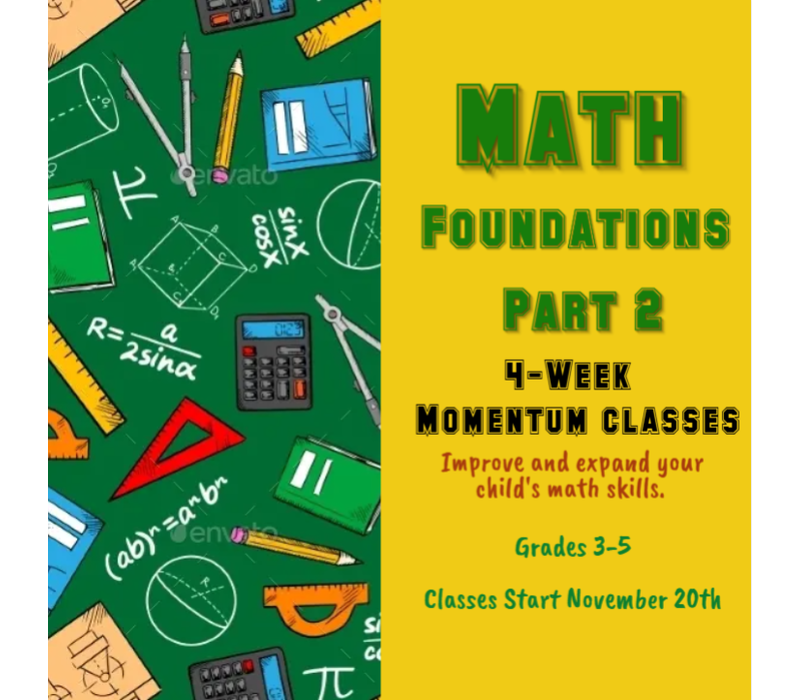 4 Week MOMENTUM  Math Foundations - Level 2 FALL  2024 Thursdays 5:30-6:30pm