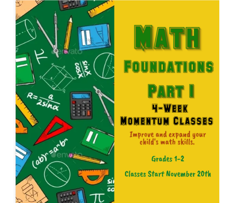 4 Week MOMENTUM Math Foundations - Level 1 FALL 2024 Thursdays 4:15-5:15pm