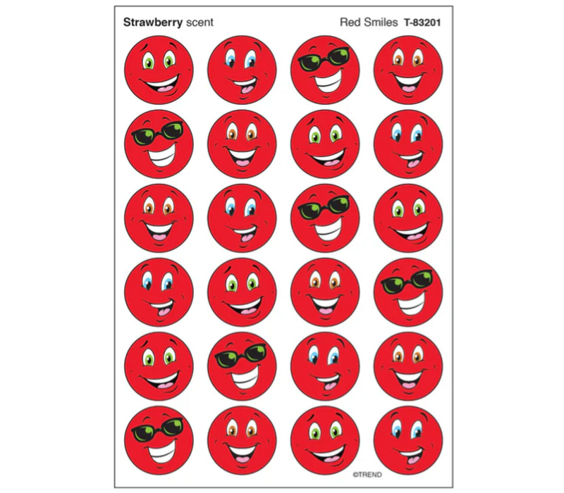 Red Smiles, Strawberry scent Scratch 'n Sniff Stinky Stickers*
