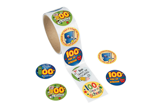 fun express 100th Day of School Multicolor Paper Sticker Roll - 100 Pc.- 1 1/2"