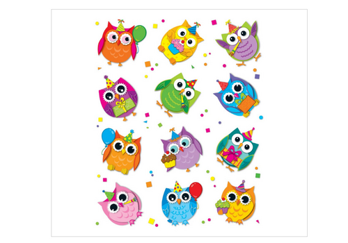 Carson Dellosa Celebrate with Colorful Owl Shape Stickers