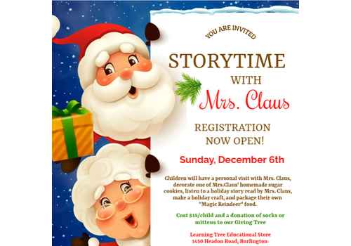 Storytime with Mrs. Claus  Dec 6th  3:00pm -4:00 pm