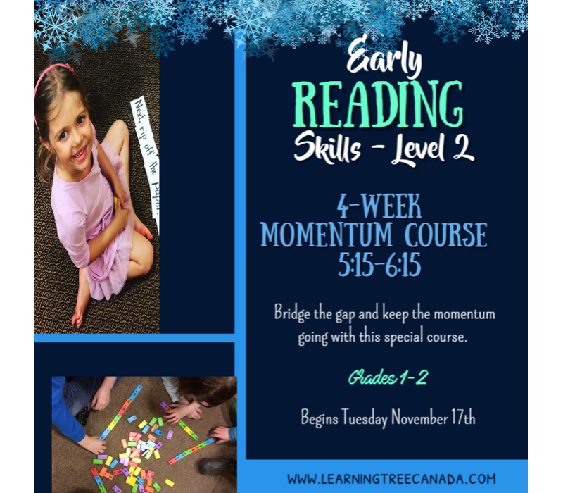 4 Week MOMENTUM  Early Reading Skills  - Level 2 FALL  2026 Tuesdays 5:15-6:15pm *