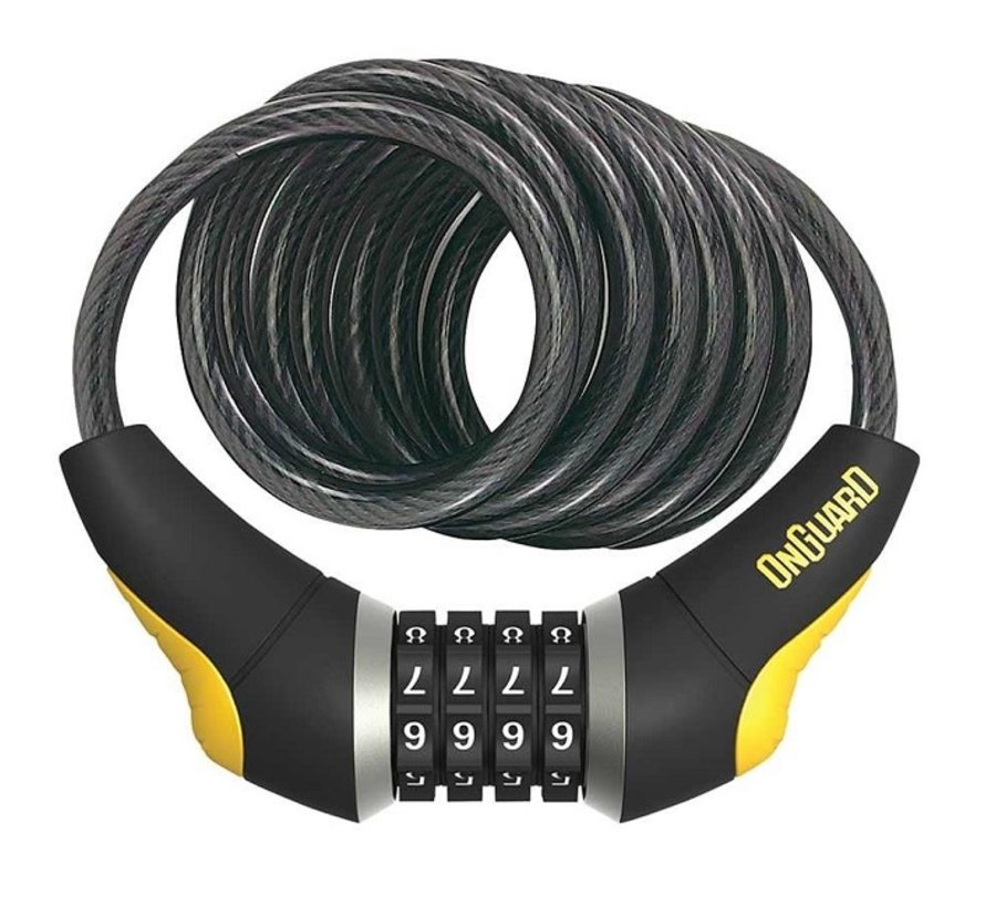 OnGuard, Doberman 8032, Coil cable with combination lock, 10mm x 185cm (10mm x 6')