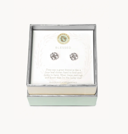 Spartina 449 SLV Stud Earrings, Blessed/Crystal Clover, Silver