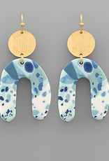 Golden Stella Arch Shape Abstract Clay Disk Earrings, Blue