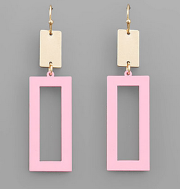 Golden Stella Color Coated Rectangle Earrings, Pink
