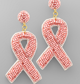 Golden Stella Pink Ribbon Bead Earrings