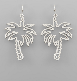 Golden Stella Palm Tree Outline Earrings, Silver