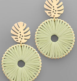Golden Stella Raffia Wrapped Circle Earrings, Mint