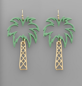 Golden Stella Rubber Coat Palm Tree Earrings, Green