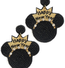 Golden Stella Disney Happy New Year Earrings, Black/Gold