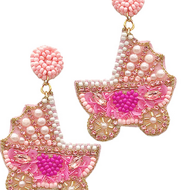Golden Stella Beaded Stroller Earrings Pink