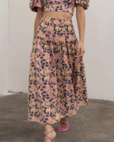 Moon River Shirred Ruffle Midi Skirt