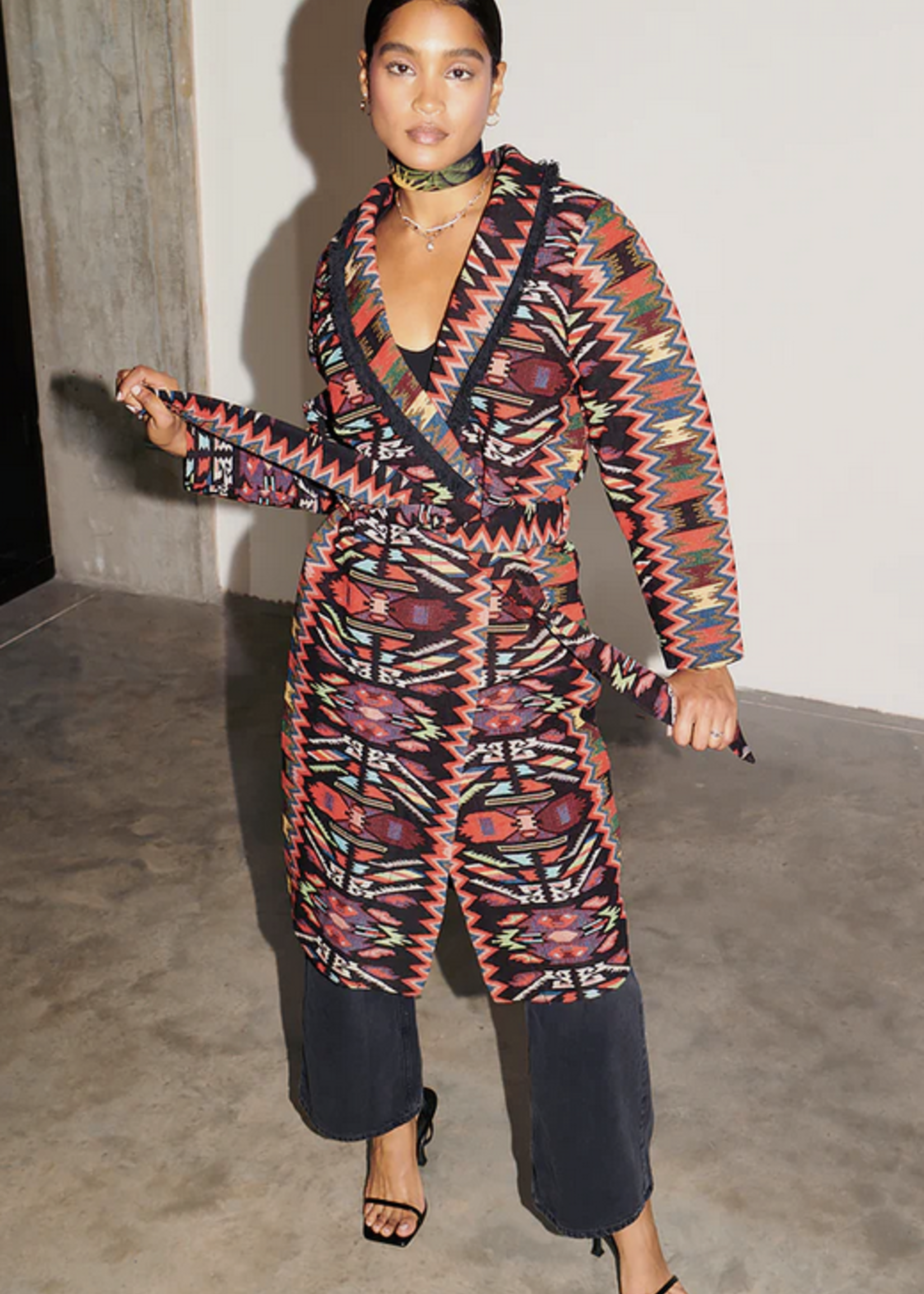 Never Fully Dressed Abstract Print Maxi Coat