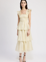 En Saison Flocked Organza Midi Dress