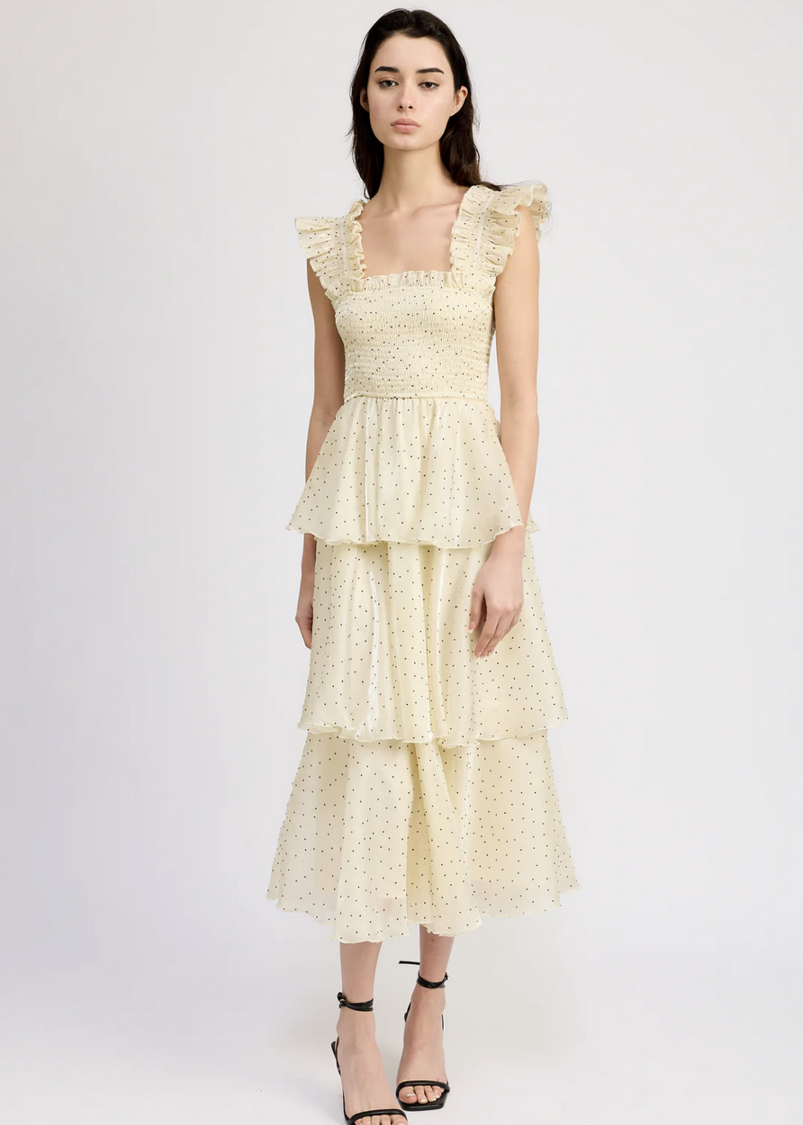 En Saison Flocked Organza Midi Dress